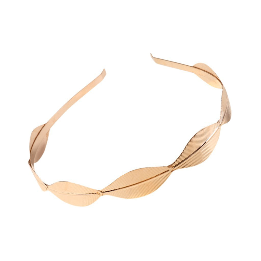 HKM-540627 Golden Leaf Metal Headband for Women - Simple Retro Style Accessory