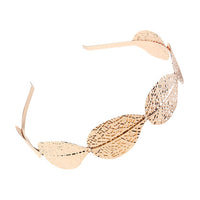 HKM-540627 Golden Leaf Metal Headband for Women - Simple Retro Style Accessory