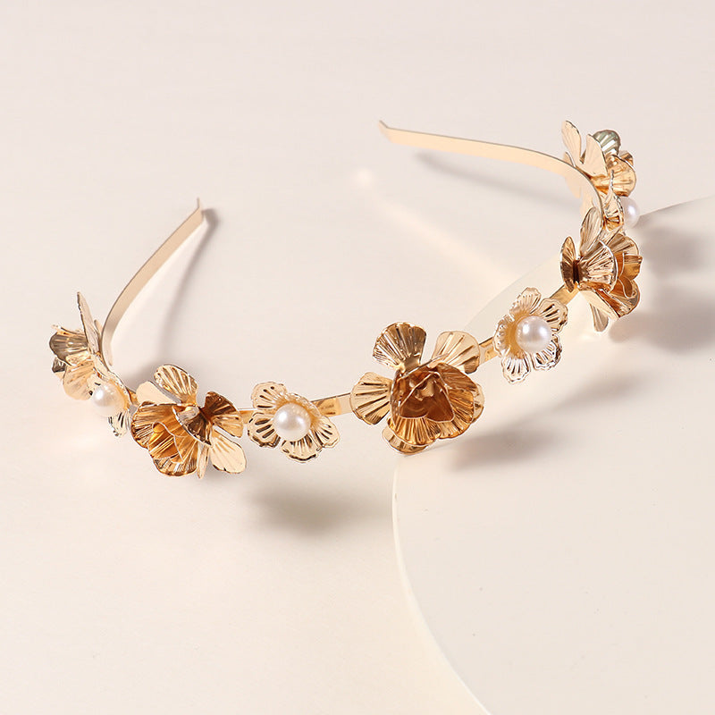 HKM-540627 Golden Leaf Metal Headband for Women - Simple Retro Style Accessory
