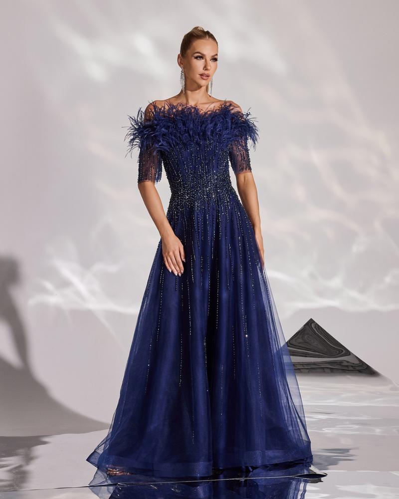 HKM-629843 Elegant Blue Evening Dress for Ladies - Model EZ25129