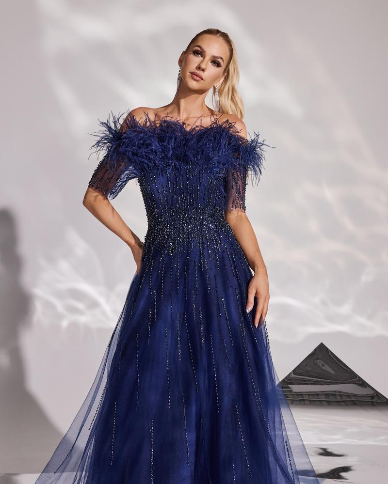 HKM-629843 Elegant Blue Evening Dress for Ladies - Model EZ25129