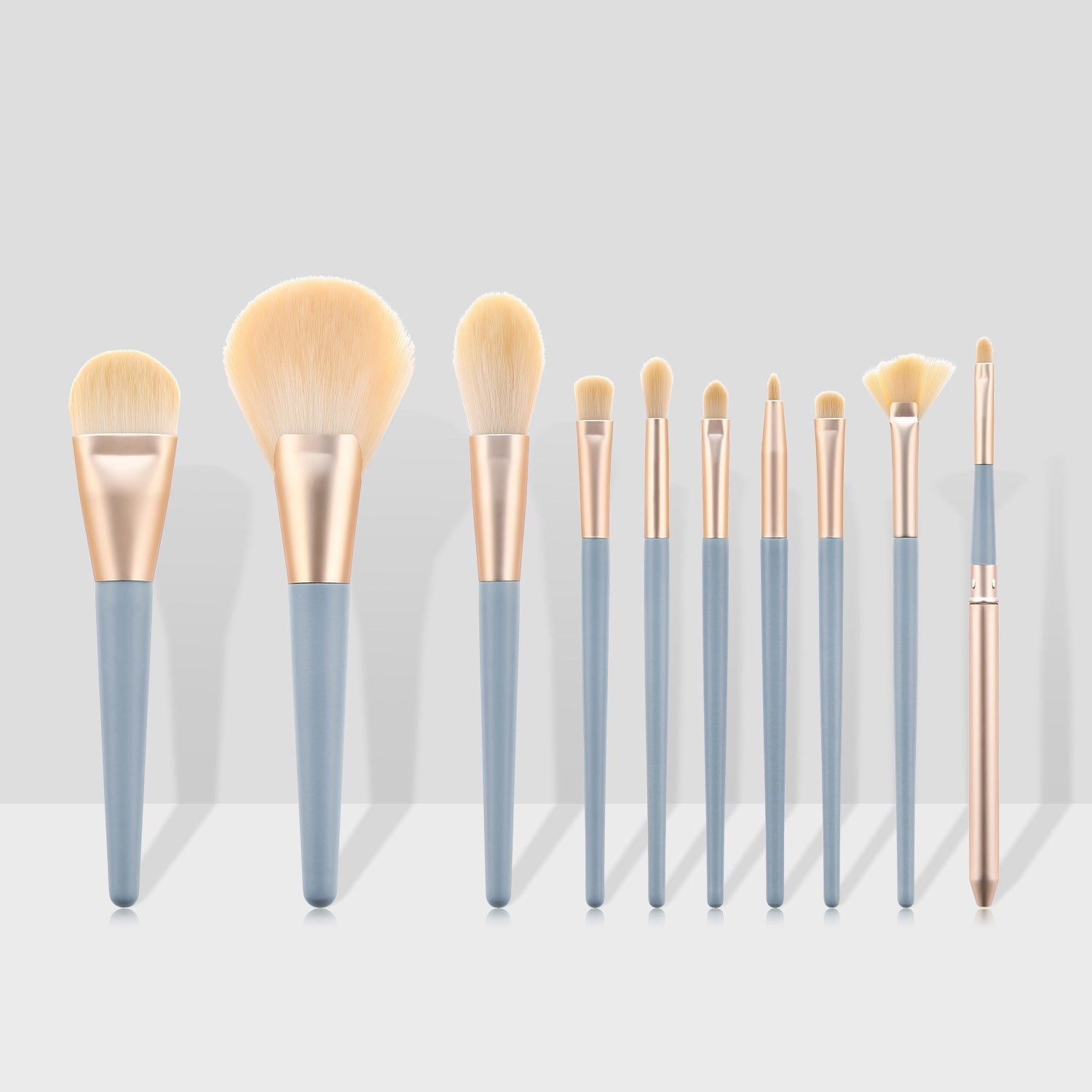 HKM-131091 10-Piece Makeup Brush Set with Wooden Handle and Nylon Bristles