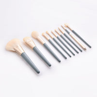 HKM-131091 10-Piece Makeup Brush Set with Wooden Handle and Nylon Bristles