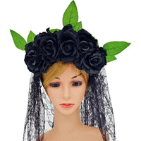 HKM-506707 Artificial Rose Flower Headband with Lace Veil