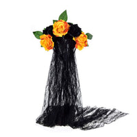 HKM-506707 Artificial Rose Flower Headband with Lace Veil