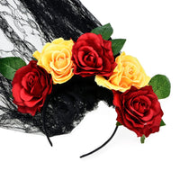 HKM-506707 Artificial Rose Flower Headband with Lace Veil