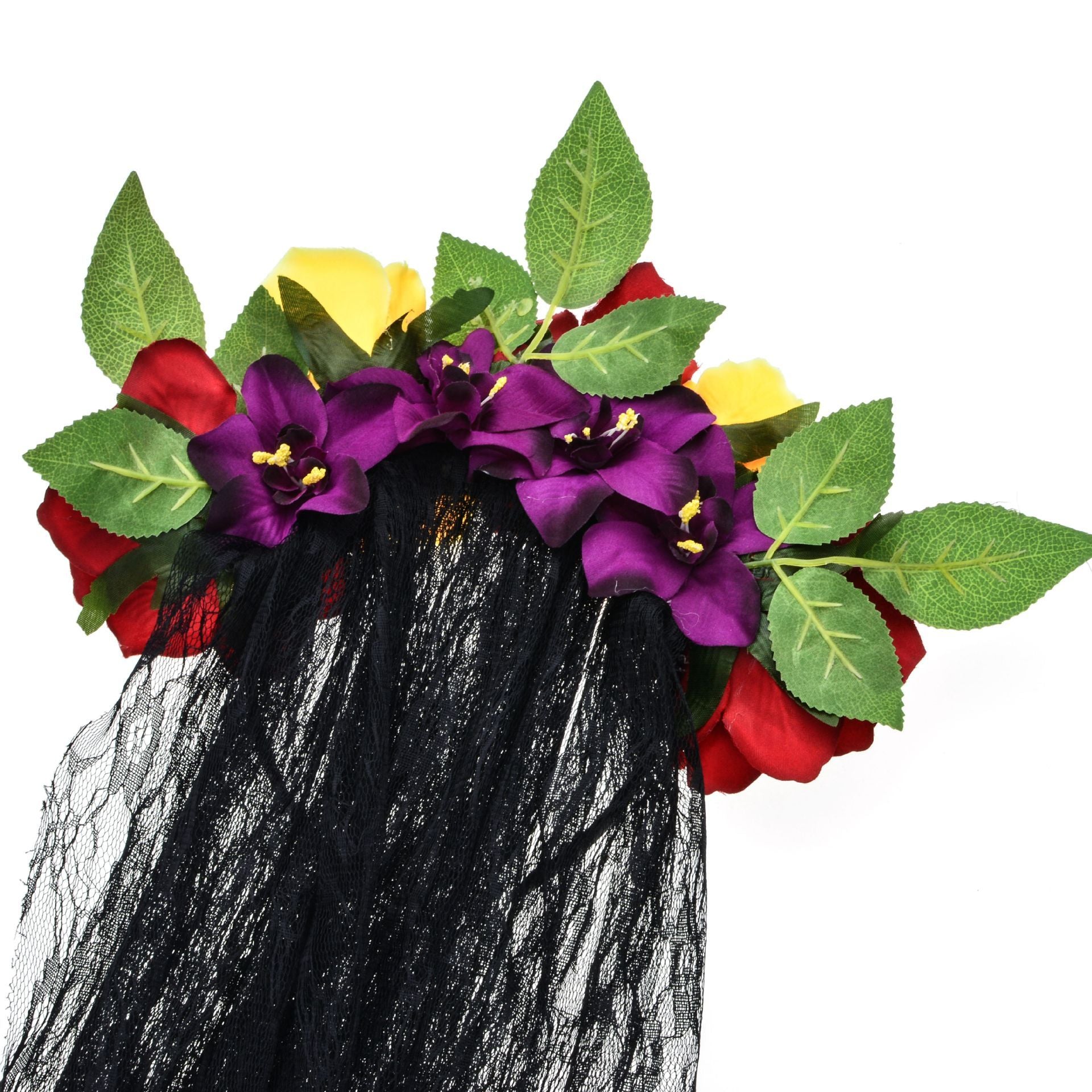 HKM-506707 Artificial Rose Flower Headband with Lace Veil