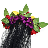 HKM-506707 Artificial Rose Flower Headband with Lace Veil