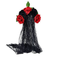 HKM-506707 Artificial Rose Flower Headband with Lace Veil
