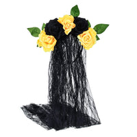 HKM-506707 Artificial Rose Flower Headband with Lace Veil