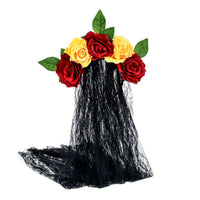 HKM-506707 Artificial Rose Flower Headband with Lace Veil