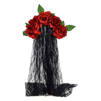 HKM-506707 Artificial Rose Flower Headband with Lace Veil