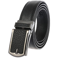 HKM-709203 Automatic Ratchet Leather Belt with Solid Buckle - 30mm Wide, Model LY33-32321-5