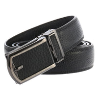 HKM-709203 Automatic Ratchet Leather Belt with Solid Buckle - 30mm Wide, Model LY33-32321-5