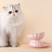 HKM-225875 Pink Bone Porcelain Cat Bowl with Dinner Plate - Indoor American Style Set