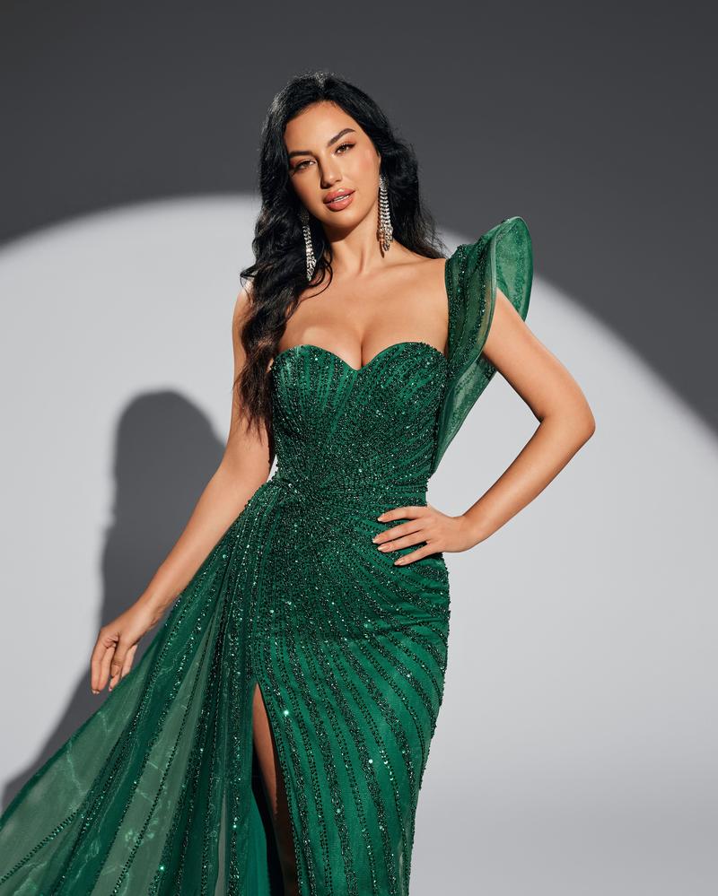 HKM-383507 Elegant Green Evening Dress for Women - Model EZ25115