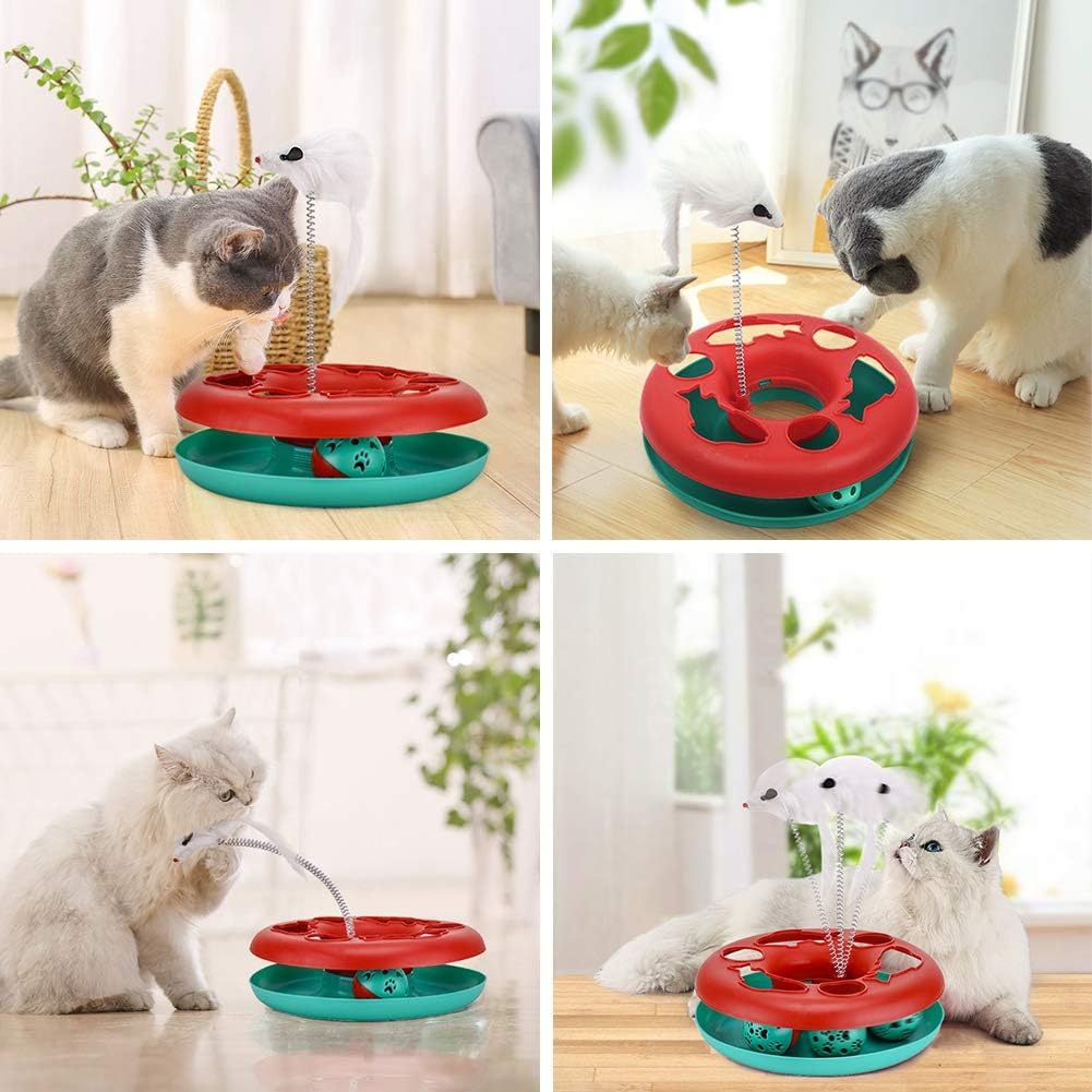 HKM-673299 Interactive Cat Toy Tower with Teaser Mouse and Exercise Balls for Indoor Cats