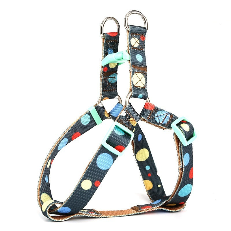 HKM-659475 Adjustable Nylon Dog Collar and Leash Set with Chest Harness for Small to Large Dogs - Versatile in Pink, Blue, Yellow, and Green