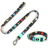 HKM-659475 Adjustable Nylon Dog Collar and Leash Set with Chest Harness for Small to Large Dogs - Versatile in Pink, Blue, Yellow, and Green
