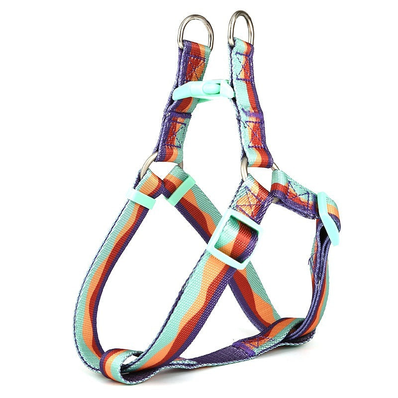 HKM-659475 Adjustable Nylon Dog Collar and Leash Set with Chest Harness for Small to Large Dogs - Versatile in Pink, Blue, Yellow, and Green