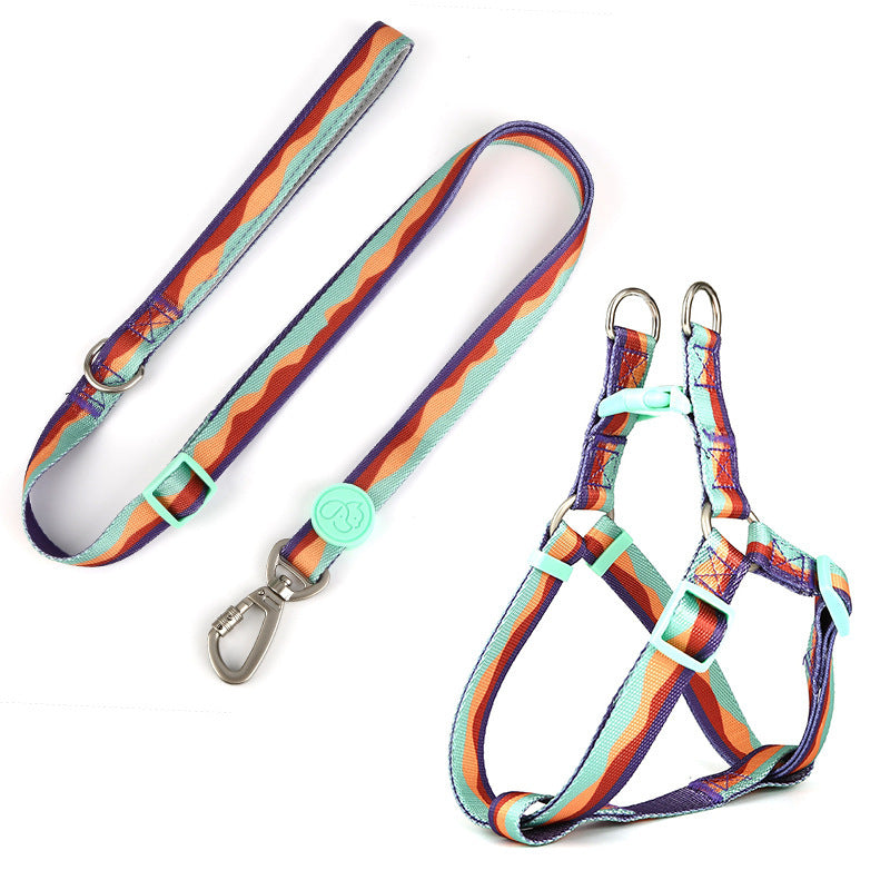 HKM-659475 Adjustable Nylon Dog Collar and Leash Set with Chest Harness for Small to Large Dogs - Versatile in Pink, Blue, Yellow, and Green