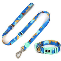 HKM-659475 Adjustable Nylon Dog Collar and Leash Set with Chest Harness for Small to Large Dogs - Versatile in Pink, Blue, Yellow, and Green
