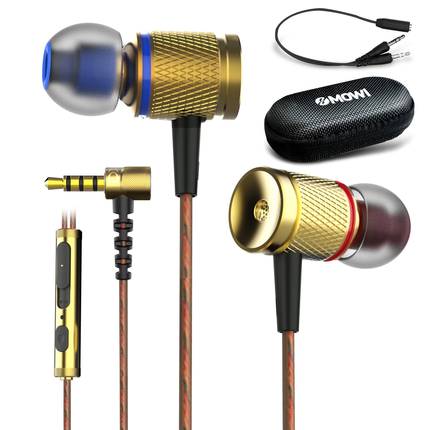 KTX-735827 Magnetic Metal In-Ear Headphones with Remote Control - Black & Gold, 3.5mm Plug with Adapter