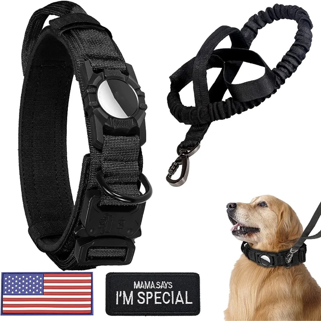 HKM-478355 Waterproof Dog Collar with Airtag Protective Cover - Durable Nylon & Flannel, Available in Black & Camel, for All Seasons