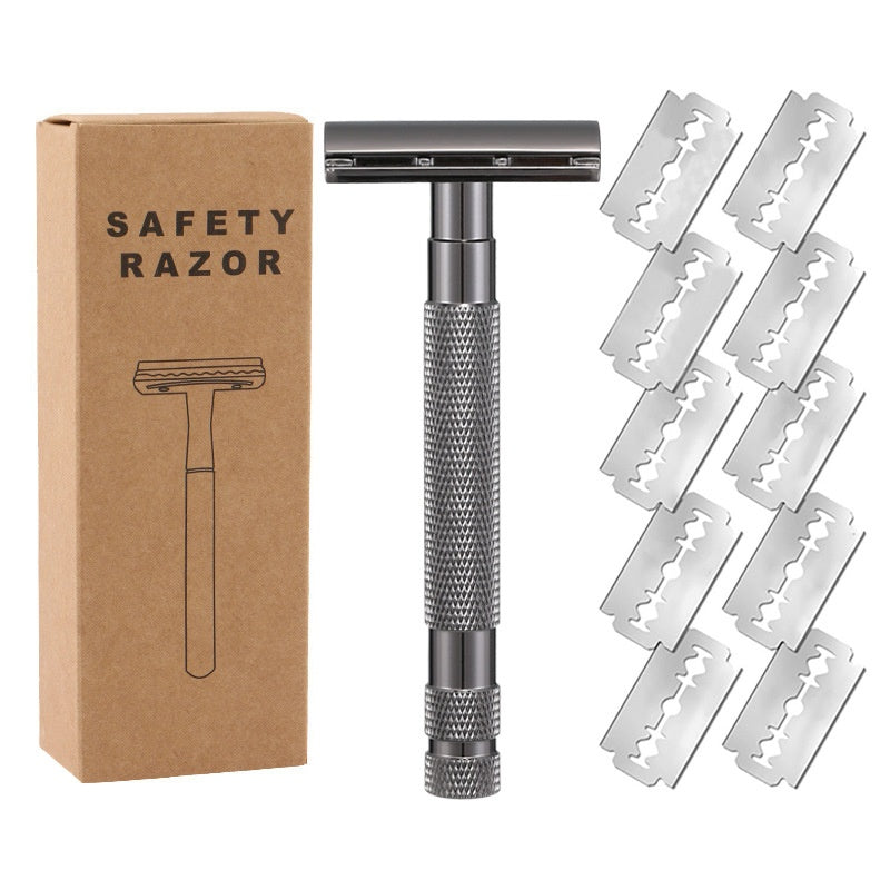 HKM-301523 Double-Sided Shaver with Alloy Handle & Replacement Blades - Multiple Color Options Available
