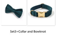 HKM-723859 Sapphire Green Velvet Pet Collar and Leash Set with Gold Buckle and Bowtie