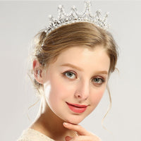 HKM-569939 Bridal Pearl and Rhinestone Crystal Tiara Crown - Elegant Headpiece for Weddings and Special Occasions