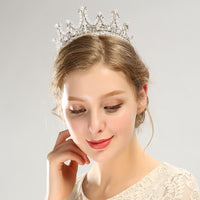 HKM-569939 Bridal Pearl and Rhinestone Crystal Tiara Crown - Elegant Headpiece for Weddings and Special Occasions