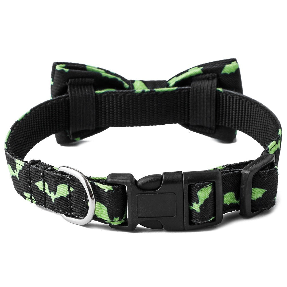 HKM-296403 Skull and Bat Design Durable Nylon Dog Leash and Collar Set
