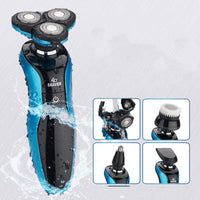 HKM-300371 Three Head Waterproof Electric Shaver with USB Charging and Long Battery Life in Gold/Blue