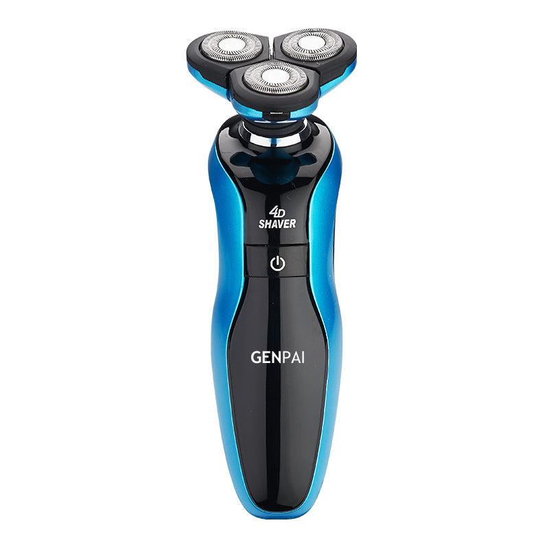 HKM-300371 Three Head Waterproof Electric Shaver with USB Charging and Long Battery Life in Gold/Blue