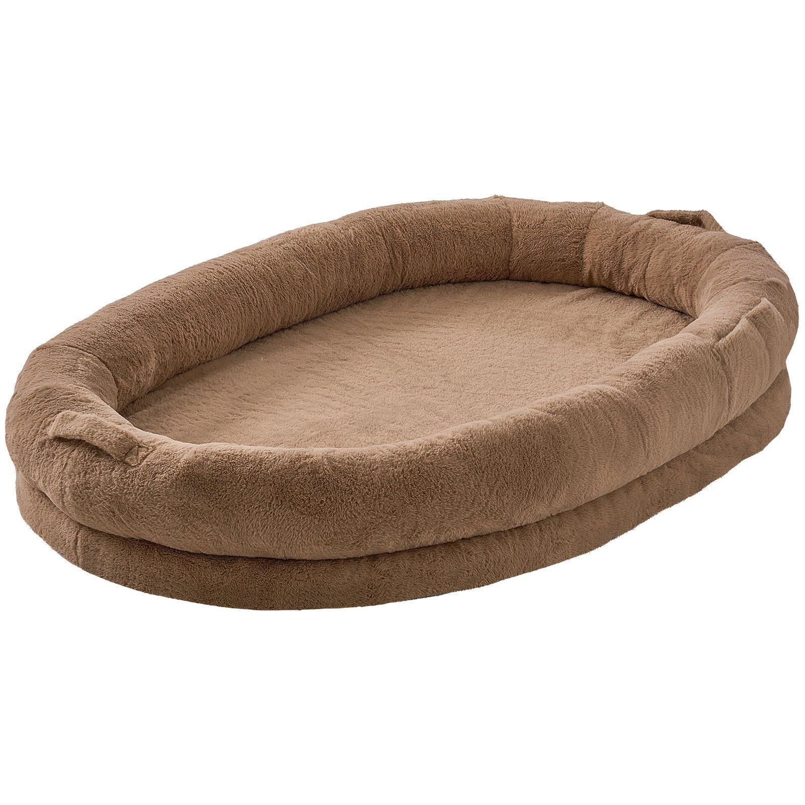 HKM-089043 Large Washable Faux Rabbit Fur Dog Bed for Humans - Cozy 72"x48"x10" Resting Space with Side Pockets and Non-Slip Base