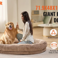 HKM-089043 Large Washable Faux Rabbit Fur Dog Bed for Humans - Cozy 72"x48"x10" Resting Space with Side Pockets and Non-Slip Base