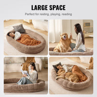 HKM-089043 Large Washable Faux Rabbit Fur Dog Bed for Humans - Cozy 72"x48"x10" Resting Space with Side Pockets and Non-Slip Base
