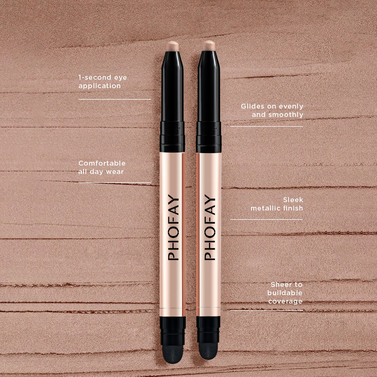 HKM-570579 PHOFAY Waterproof Eyeshadow Stick with Built-in Smudger for Easy Application