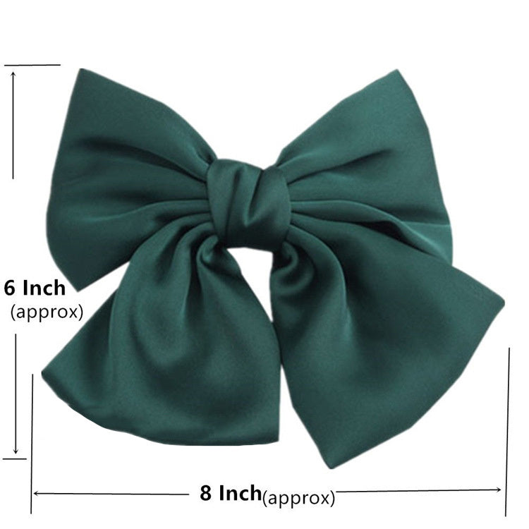 HKM-682899 Elegant Bow Hair Clip in Tribute Silk with Alloy Detailing and Elastic Band, Perfect for Special Occasions