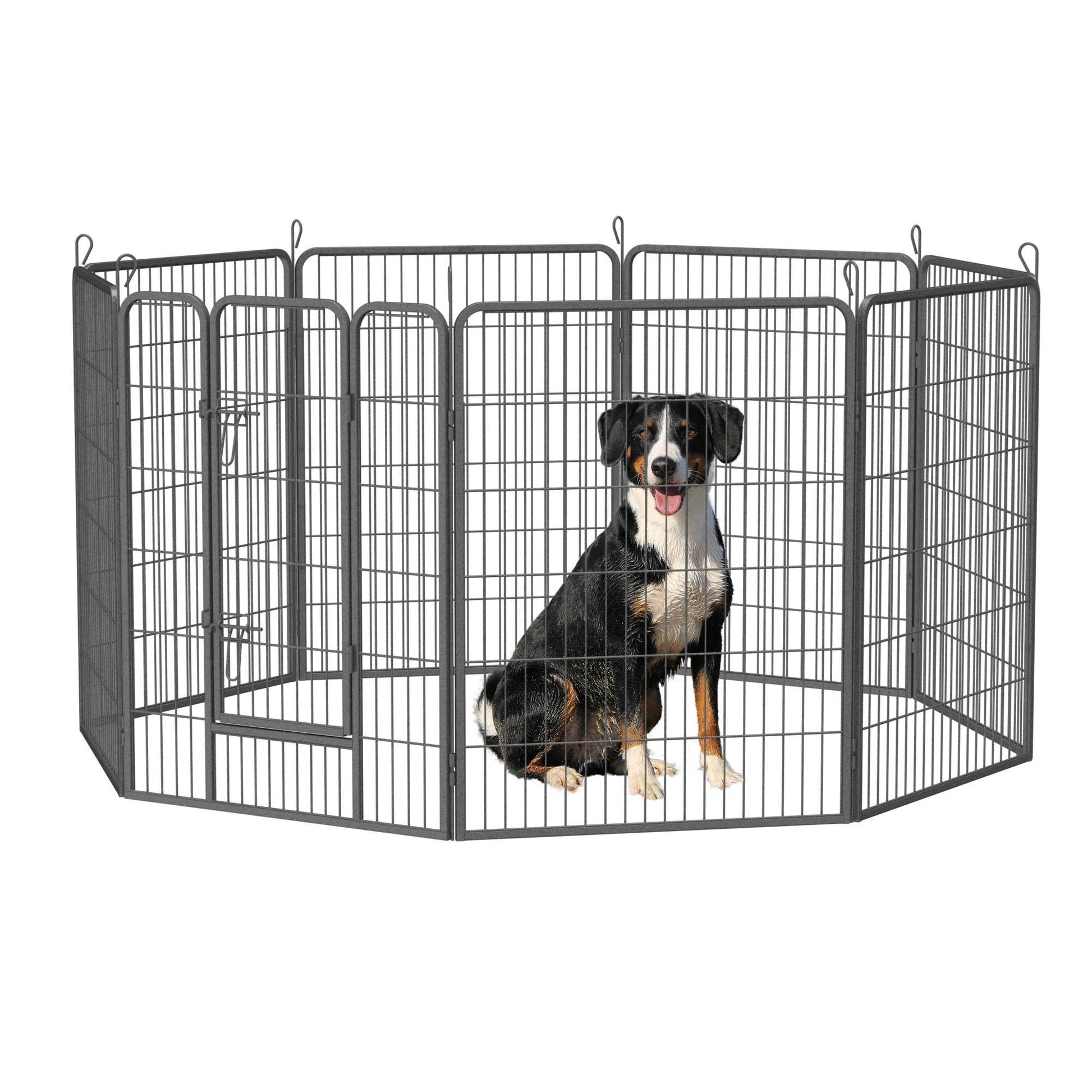 HKM-353811 Large Dog Playpen - Indoor and Outdoor Heavy Duty Metal Fence for Safe Pet Exercise and Rest