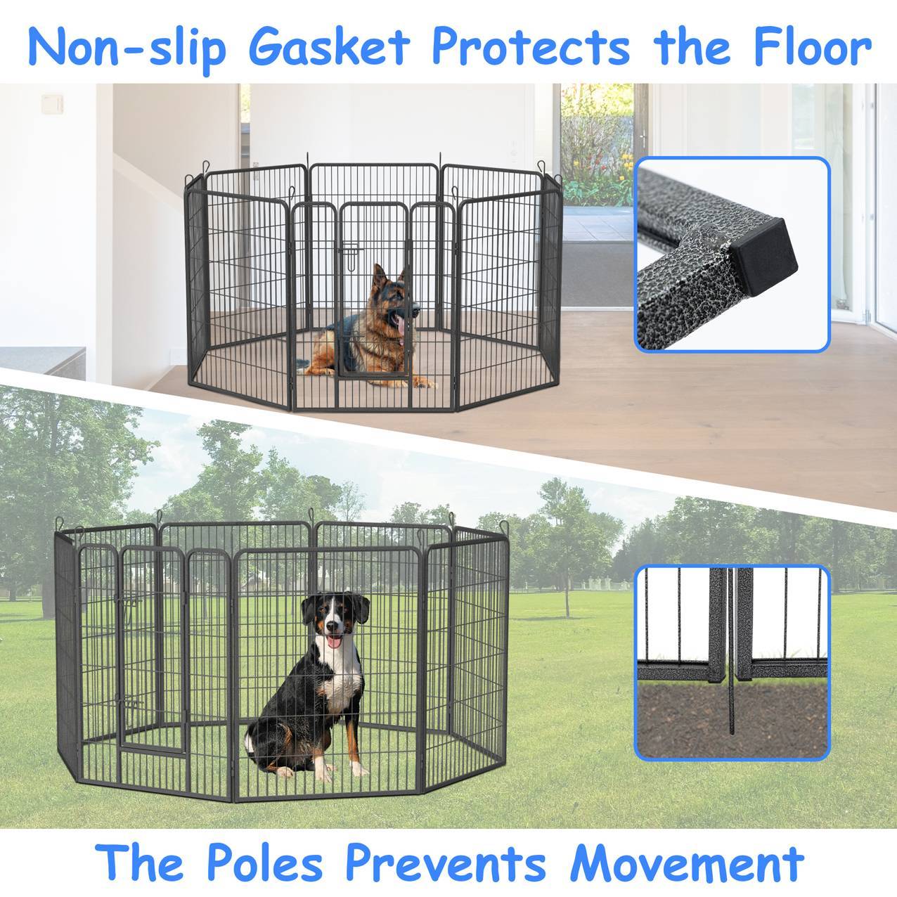 HKM-353811 Large Dog Playpen - Indoor and Outdoor Heavy Duty Metal Fence for Safe Pet Exercise and Rest
