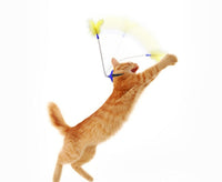 HKM-193299 Self-Healing Plush Cat Teaser Collar Toy with Spring Foot - Lake Blue and Yellow