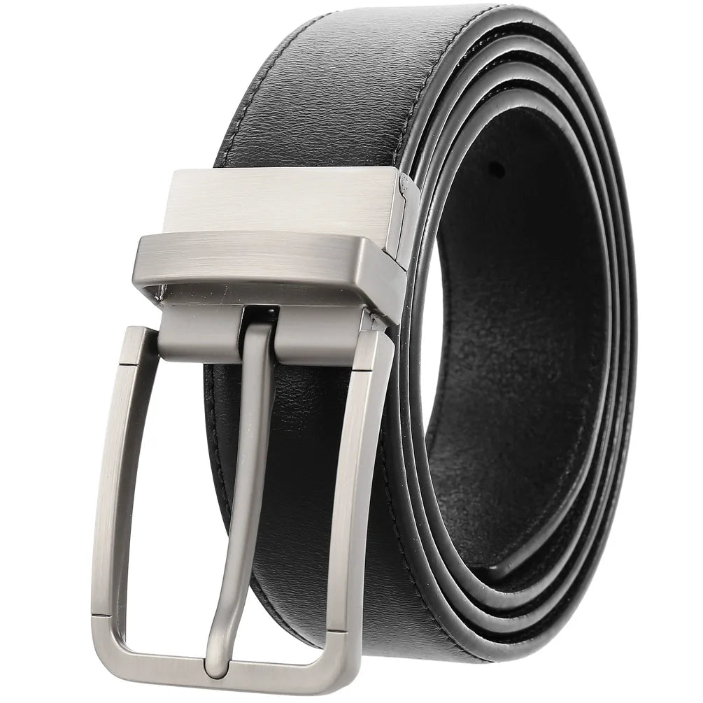 HKM-623251 Genuine Leather Men's Belt with Alloy Pin Buckle - Stylish Waistband for Everyday Wear