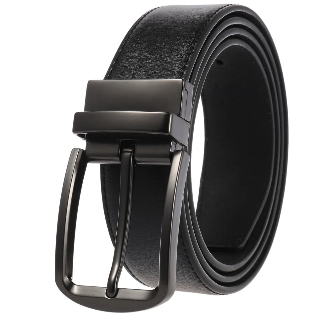 HKM-623251 Genuine Leather Men's Belt with Alloy Pin Buckle - Stylish Waistband for Everyday Wear