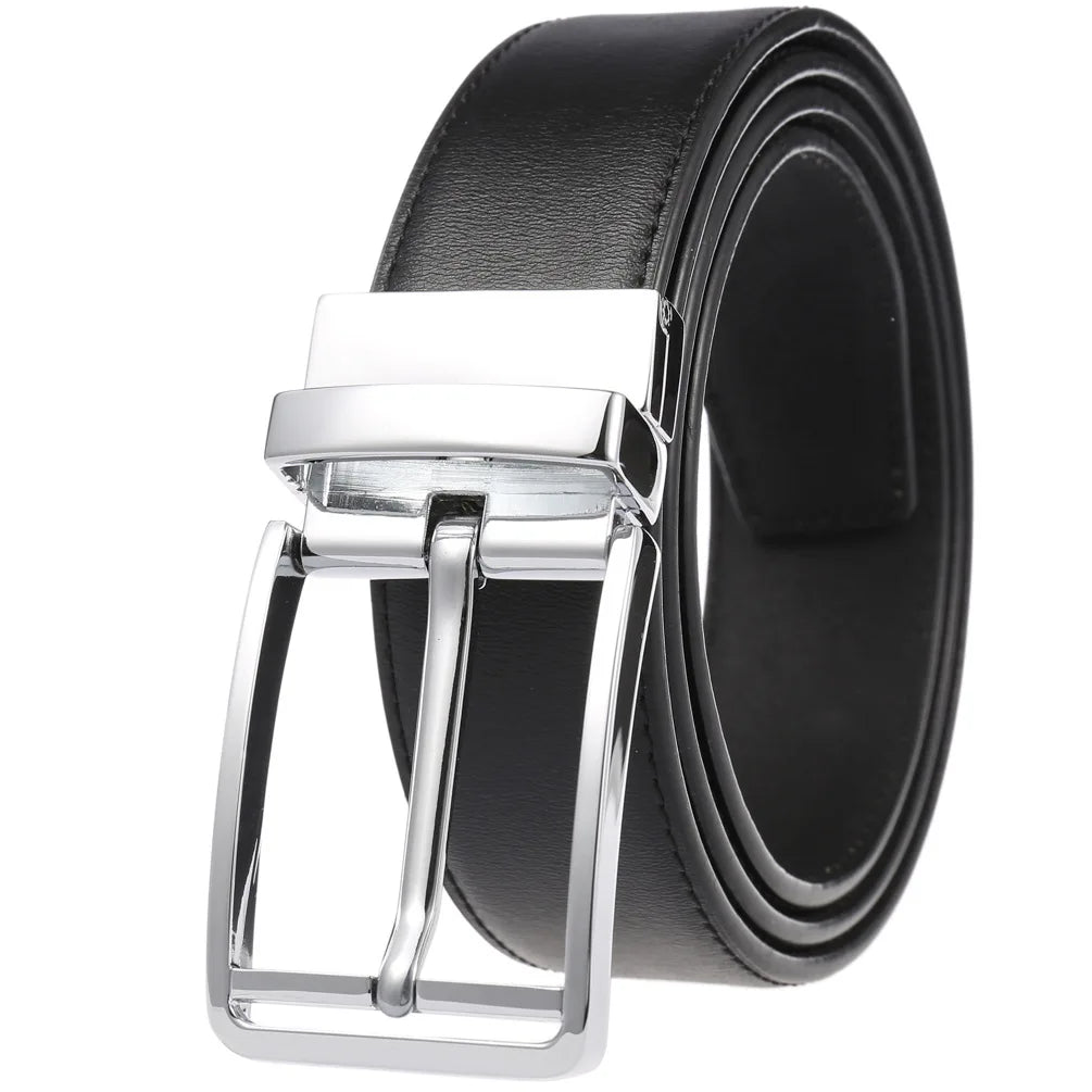 HKM-623251 Genuine Leather Men's Belt with Alloy Pin Buckle - Stylish Waistband for Everyday Wear