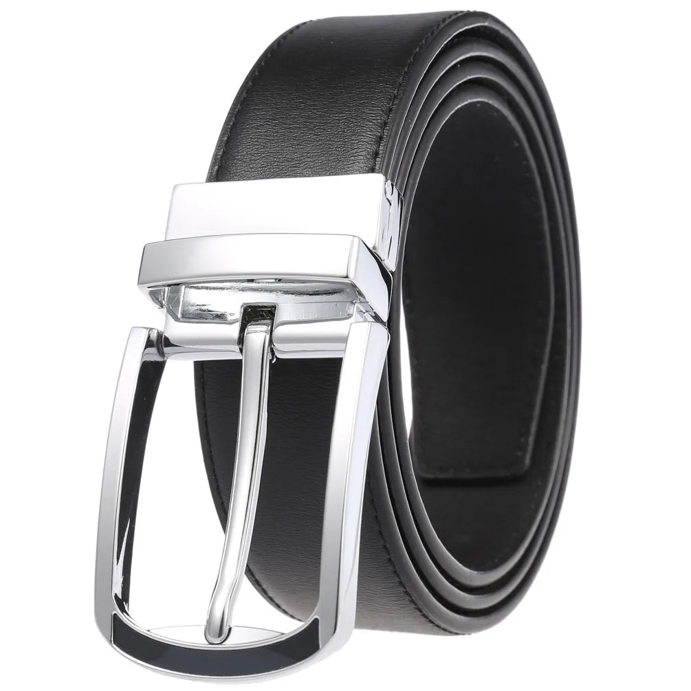 HKM-623251 Genuine Leather Men's Belt with Alloy Pin Buckle - Stylish Waistband for Everyday Wear