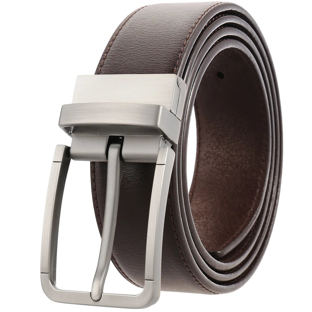HKM-623251 Genuine Leather Men's Belt with Alloy Pin Buckle - Stylish Waistband for Everyday Wear