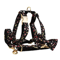 HKM-785107 Cute Bow Lettering Printed Pet Collar and Leash Set with Vest ¨C Stylish Four-Piece Accessory for Dogs