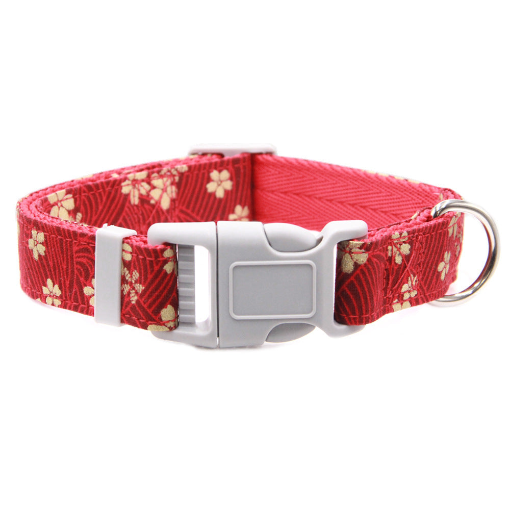 HKM-259347 Floral Adjustable Dog Collar with Bow Tie - Four Season Comfortable Polyester Design